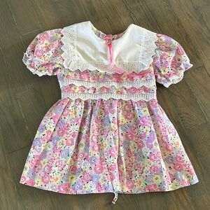 Vintage Evy 90s Floral Easter Bib Dress Party Dress size 2T